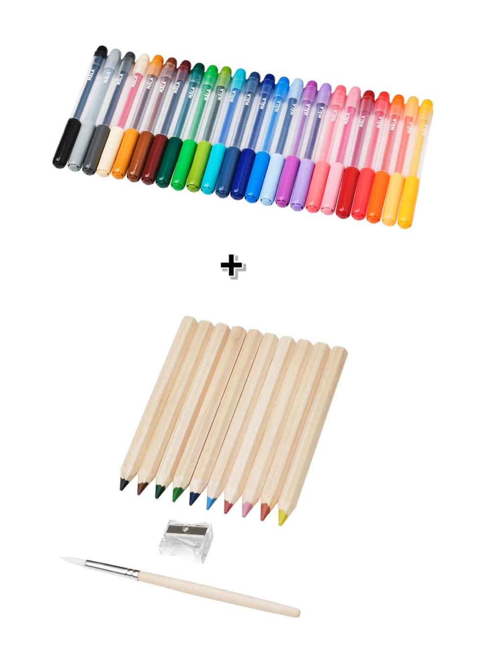 Multi-Color Felt Pens and Wooden Colored Pencil Set - Assorted Colors